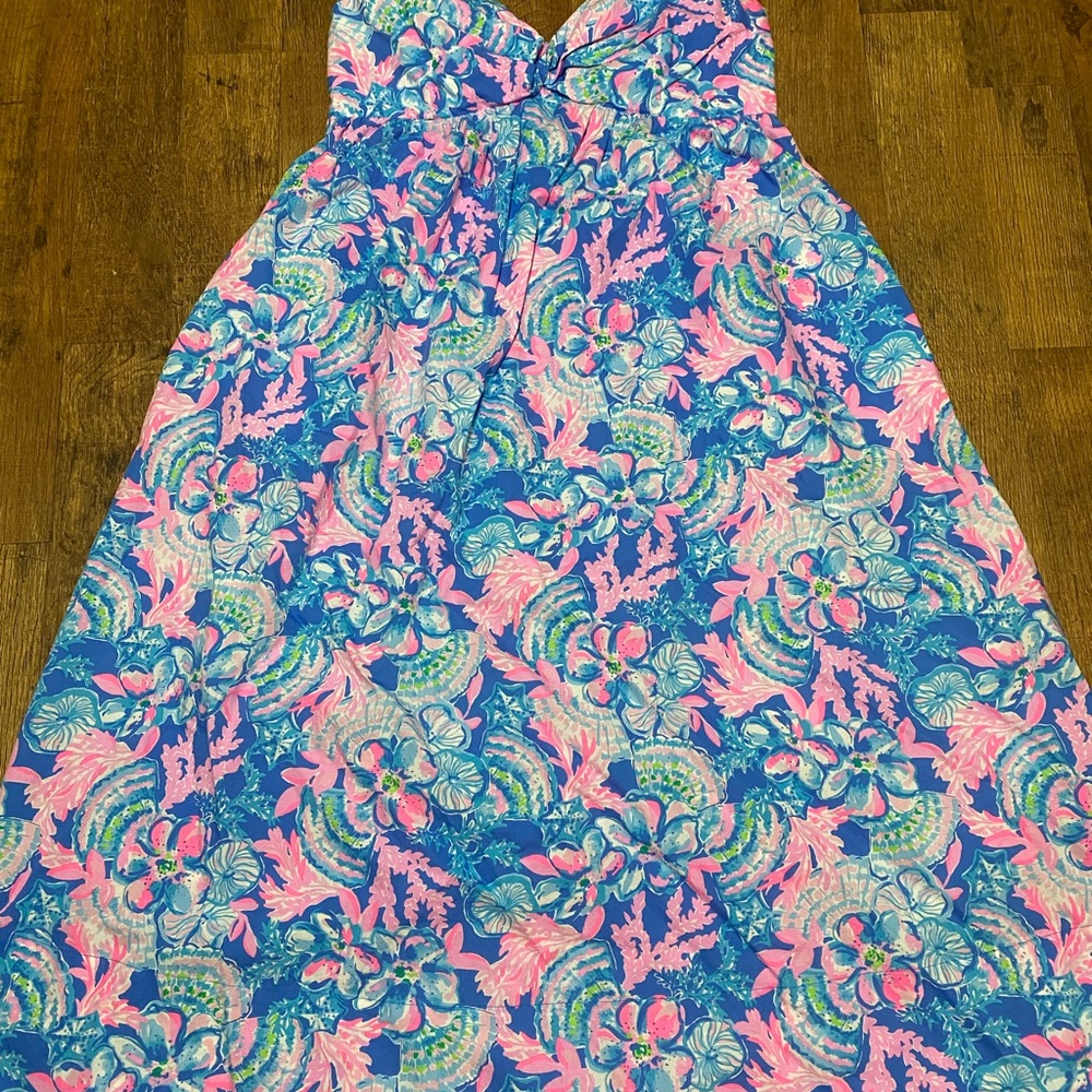 Lilly Pulitzer Pink and Blue Floral Midi Dress